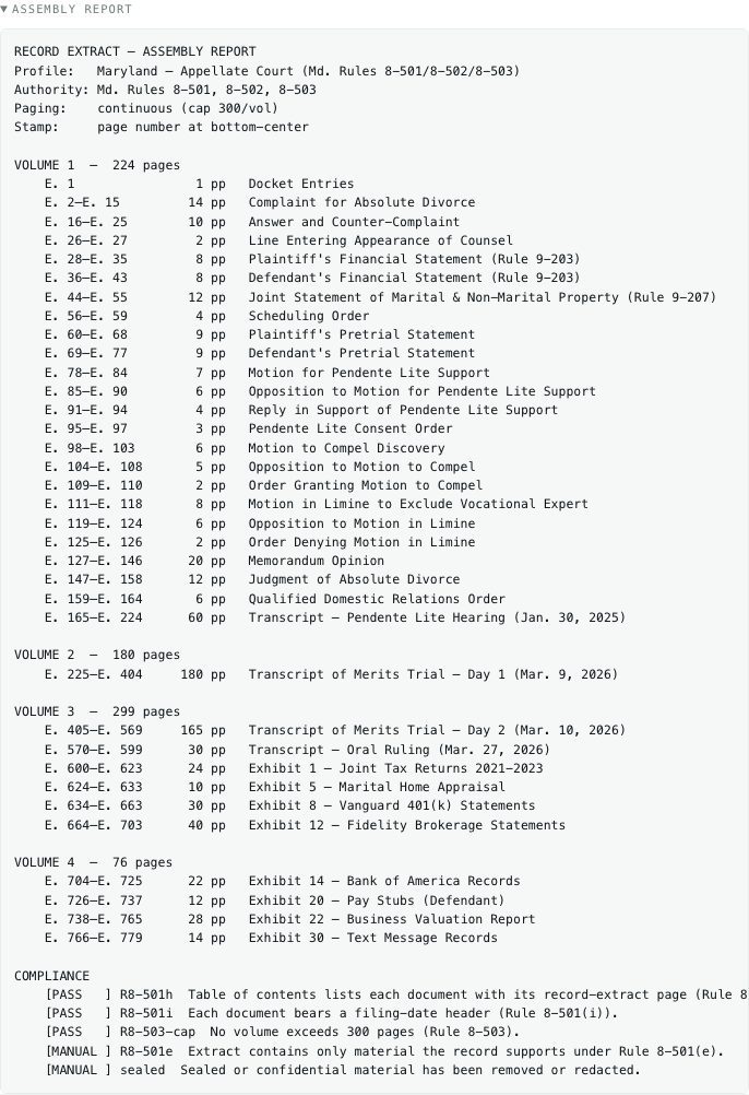 A filing-ready assembly report + compliance checklist