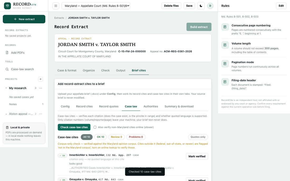 Case-law check — every cite verified against the MD opinion corpus