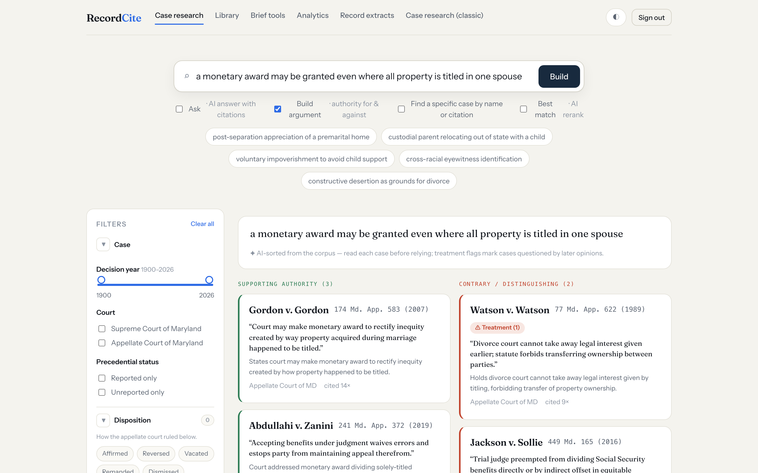 Argument builder — authority for & against